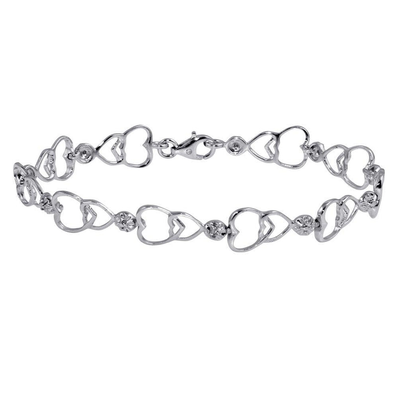Silver 925 Rhodium Plated Open Multi Heart Clear CZ Tennis Bracelet - STB00485 | Silver Palace Inc.