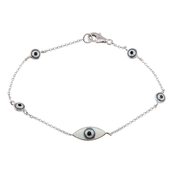 Silver 925 Rhodium Plated Evil Eye Bracelet - STB00494 | Silver Palace Inc.
