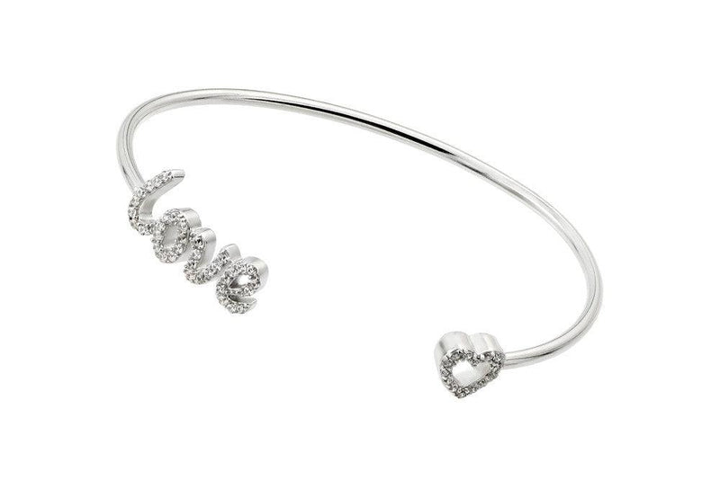 Silver 925 Rhodium Plated Love and Heart Clear CZ Bracelet - STB00511 | Silver Palace Inc.