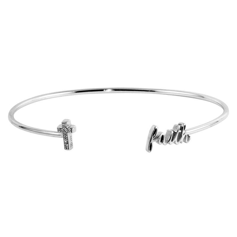 Silver 925 Rhodium Plated Cross and Faith Bangle - STB00513 | Silver Palace Inc.