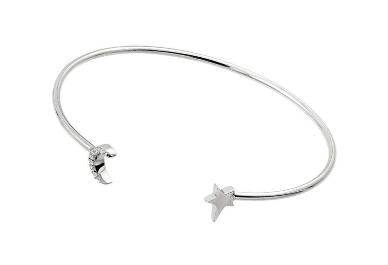 Silver 925 Rhodium Plated Moon and Star Clear CZ Bracelet - STB00514 | Silver Palace Inc.