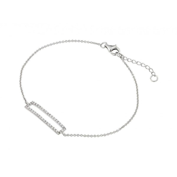 Silver 925 Rhodium Plated Open Rectangle CZ Bracelet - STB00518 | Silver Palace Inc.