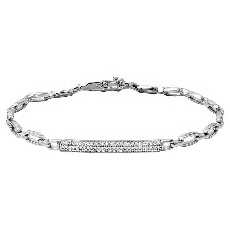 Silver 925 Rhodium Plated CZ Encrusted Bar Link Bracelet - STB00532 | Silver Palace Inc.