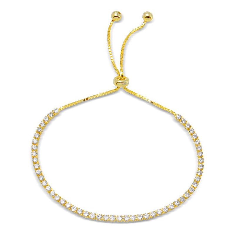 Silver 925 Gold Plated Tennis Adjustable Bracelet with CZ - STB00534GP | Silver Palace Inc.