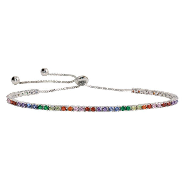 Silver 925 Rhodium Plated Multi-Colored CZ Tennis Bracelet - STB00534RB | Silver Palace Inc.