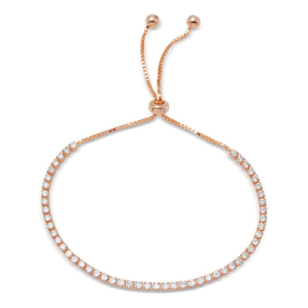 Silver 925 Rose Gold Plated Tennis Adjustable Bracelet with CZ - STB00534RGP | Silver Palace Inc.