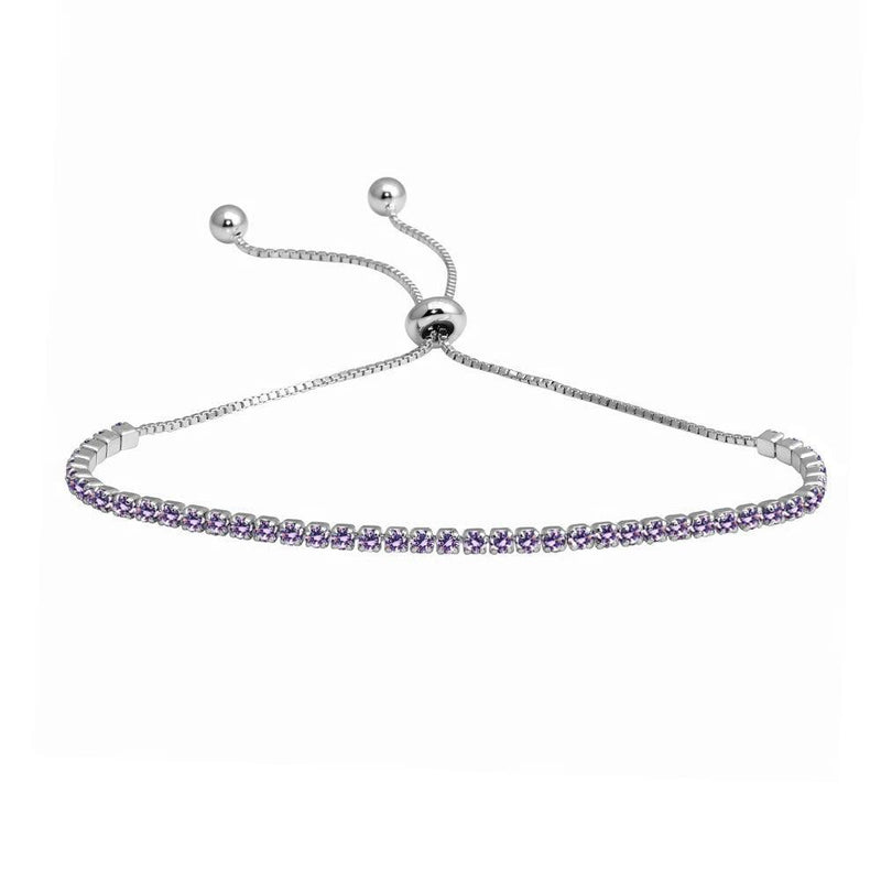 Silver 925 Rhodium Plated Purple CZ Lariat Bracelet - STB00534RH-PUR | Silver Palace Inc.