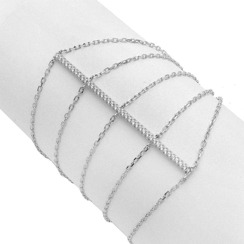 Silver 925 Rhodium Plated CZ Line Multi Chain Bracelet - STB00535 | Silver Palace Inc.