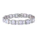 Silver 925 Rhodium Plated 11mm Alternating Large and Small Rectangle CZ Tennis Bracelet - STB00544RH | Silver Palace Inc.