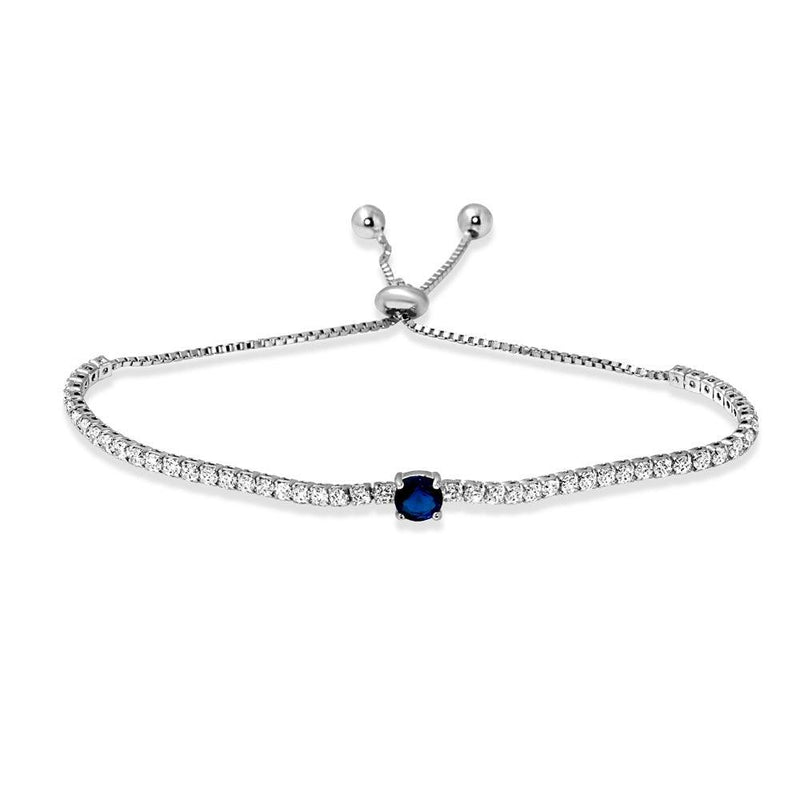 Silver 925 Rhodium Plated Round Blue and Clear CZ Lariat Bracelet - STB00546BLU | Silver Palace Inc.
