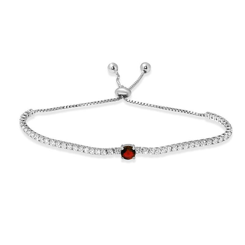Silver 925 Rhodium Plated Round Red and Clear CZ Lariat Bracelet - STB00546RED | Silver Palace Inc.