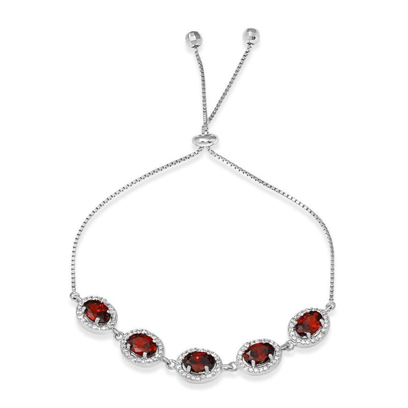 Silver 925 Rhodium Plated 5 Micro Pave Red Oval and Clear Round CZ Lariat Bracelet - STB00548RED | Silver Palace Inc.