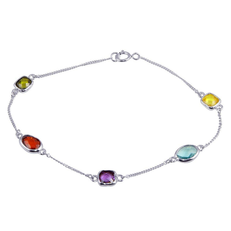 Silver 925 Rhodium Plated Multi-Color CZ Stone Bracelet - STB00551 | Silver Palace Inc.