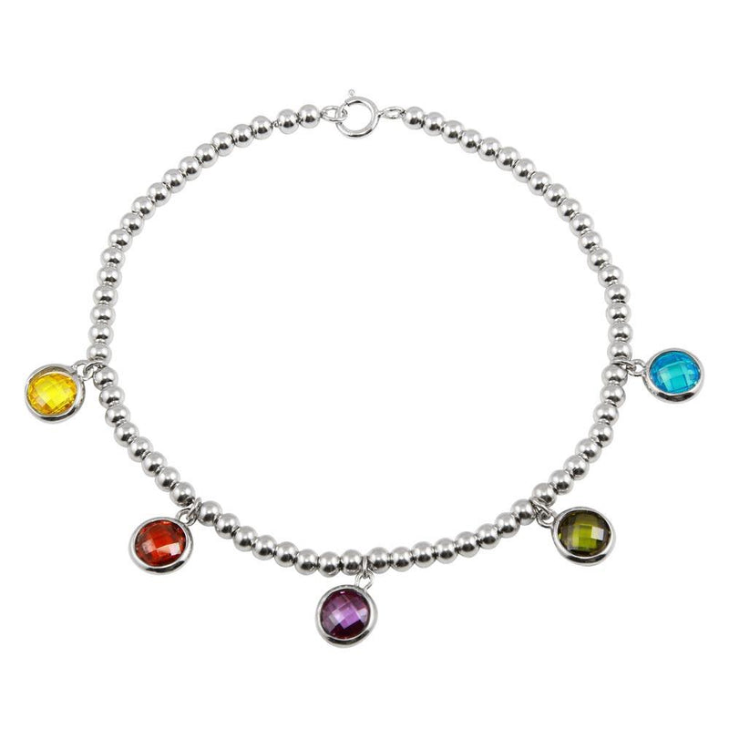 Silver 925 Rhodium Plated Multi-Colored Round CZ Stone Bracelet - STB00552 | Silver Palace Inc.