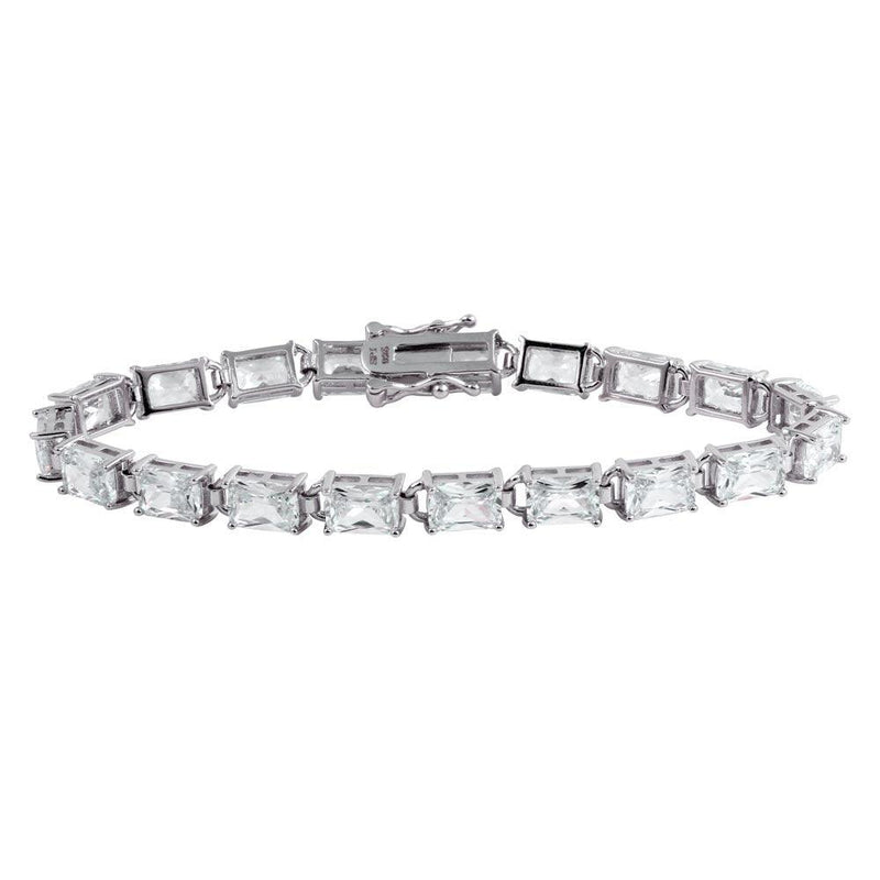 Silver 925 Rhodium Plated Rectangle CZ Tennis Bracelet - STB00561 | Silver Palace Inc.
