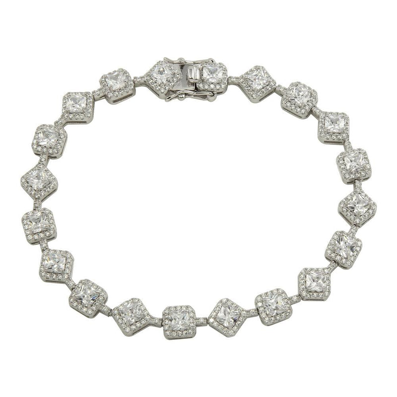 Silver 925 Rhodium Plated Square CZ Tennis Bracelet - STB00562 | Silver Palace Inc.