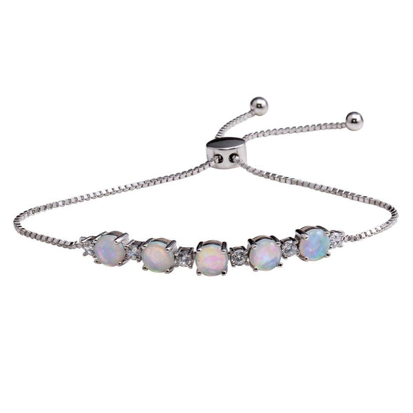 Silver 925 Rhodium Plated CZ and Synthetic Opal Lariat Bracelet - STB00566RH | Silver Palace Inc.