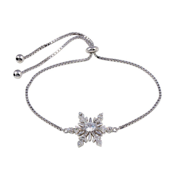 Rhodium Plated 925 Sterling Silver Lariat Snow Flakes CZ Bracelet - STB00576 | Silver Palace Inc.