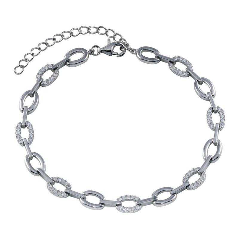 Rhodium Plated 925 Sterling Silver Oval CZ Bracelet - STB00579 | Silver Palace Inc.