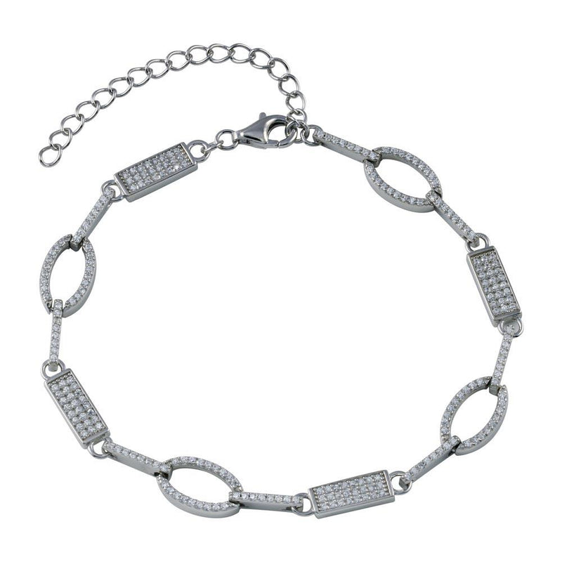 Rhodium Plated 925 Sterling Silver Oval and Bar CZ Bracelet - STB00583 | Silver Palace Inc.