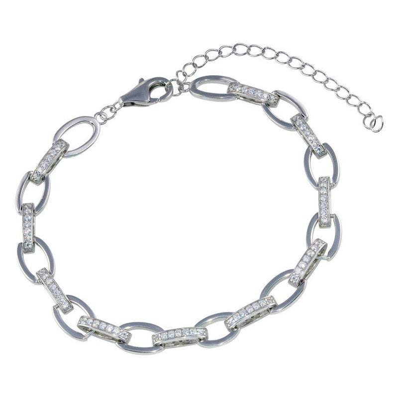 Rhodium Plated 925 Sterling Silver Oval CZ Bracelet - STB00586 | Silver Palace Inc.