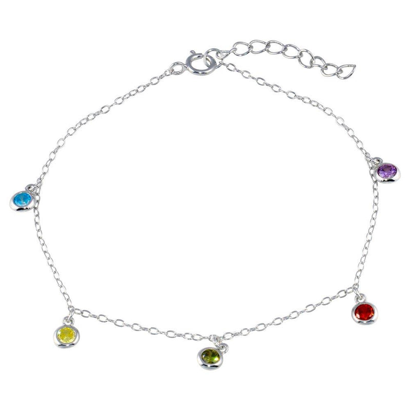 Rhodium Plated 925 Sterling Silver Multi Color CZ Stones Adjustable Bracelet - STB00587 | Silver Palace Inc.