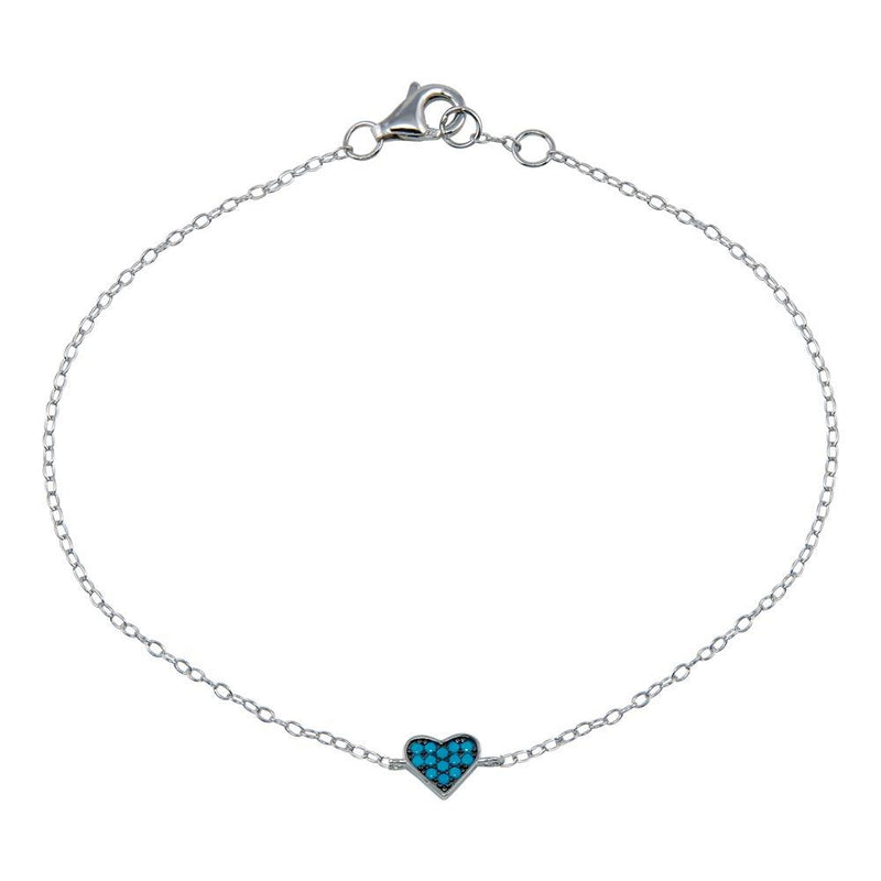 Rhodium Plated 925 Sterling Silver Turquoise Heart Bracelet - STB00589-BLU | Silver Palace Inc.