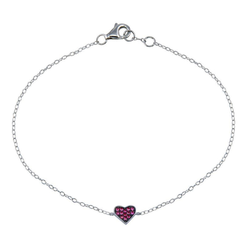 Rhodium Plated 925 Sterling Silver CZ Heart Bracelet - STB00589-RED | Silver Palace Inc.