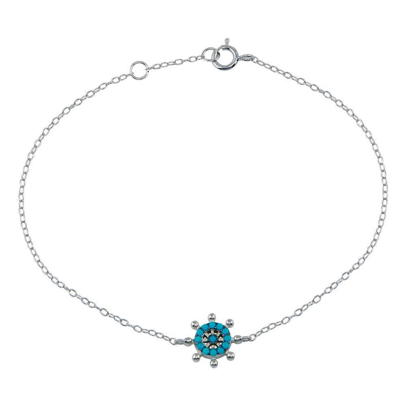 Rhodium Plated 925 Sterling Silver Turquoise Galver Bracelet - STB00590 | Silver Palace Inc.
