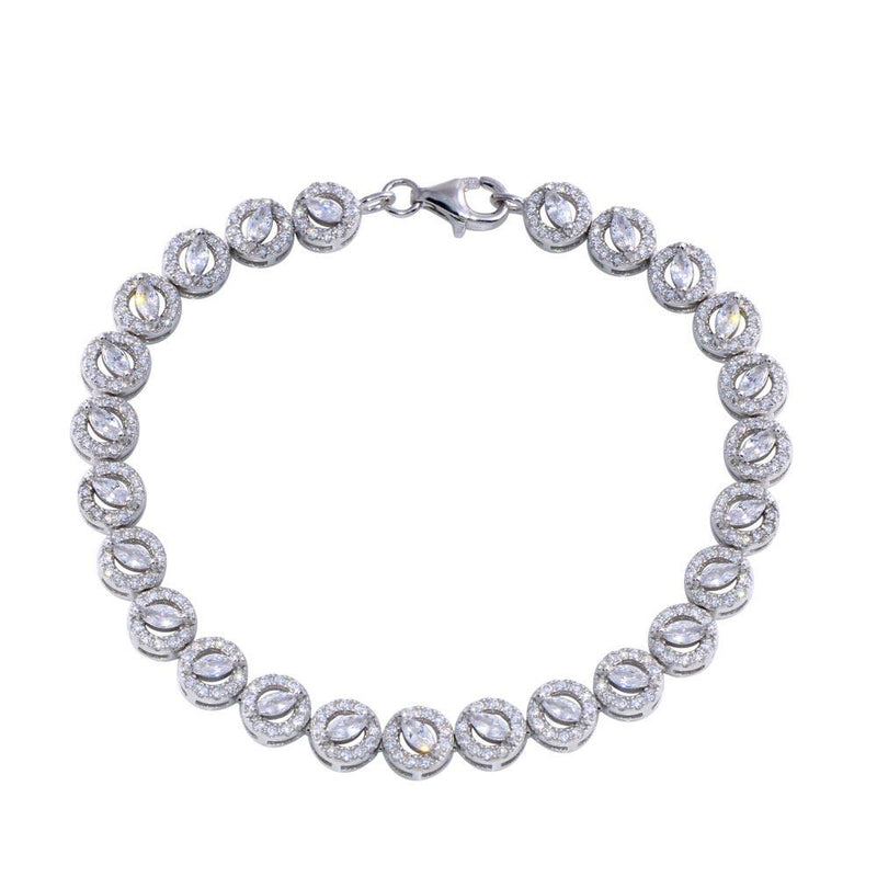 Rhodium Plated 925 Sterling Silver Flower Clear CZ Bracelet - STB00601 | Silver Palace Inc.