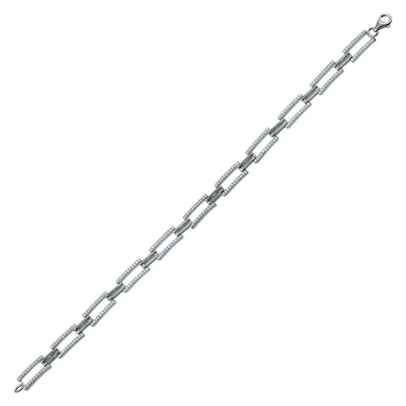 Rhodium Plated 925 Sterling Silver 5.7mm CZ Rectangle Link Tennis Bracelet - STB00603 | Silver Palace Inc.