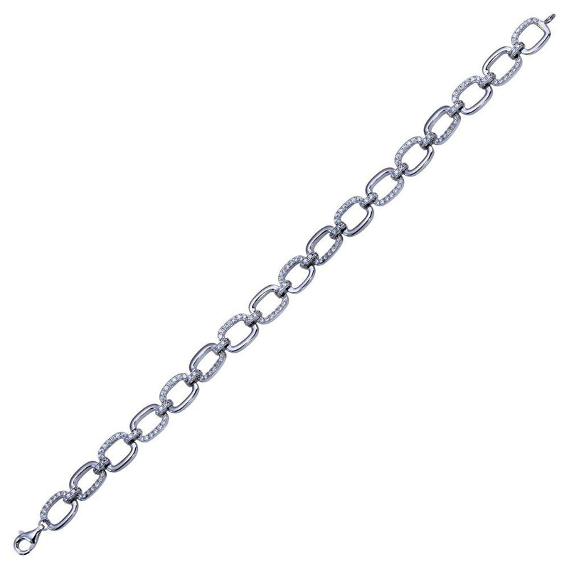 Rhodium Plated 925 Sterling Silver 8mm CZ Rectangle Link Tennis Bracelet - STB00605 | Silver Palace Inc.