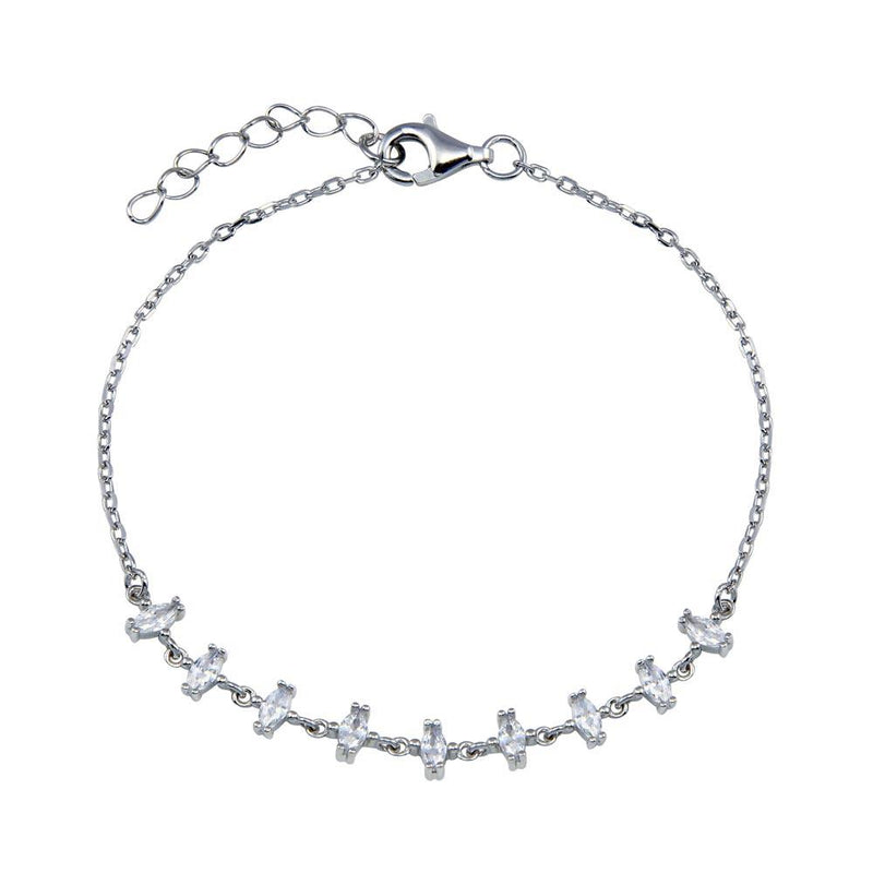 Rhodium Plated 925 Sterling Silver CZ Chain Bracelet -STB00606 | Silver Palace Inc.