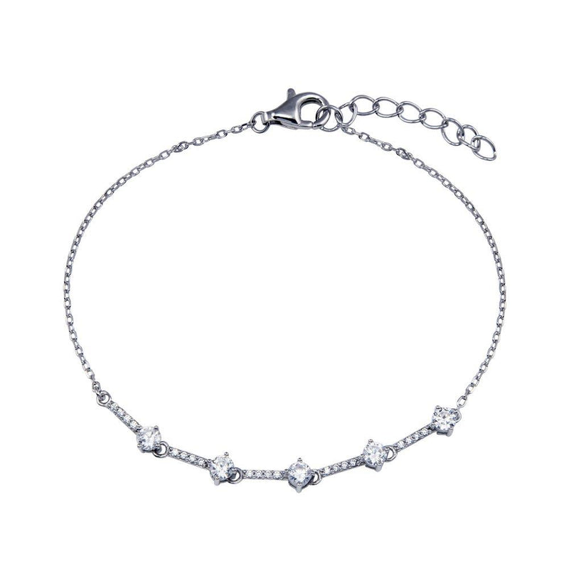 Rhodium Plated 925 Sterling Silver CZ Link Chain Bracelet -STB00607 | Silver Palace Inc.