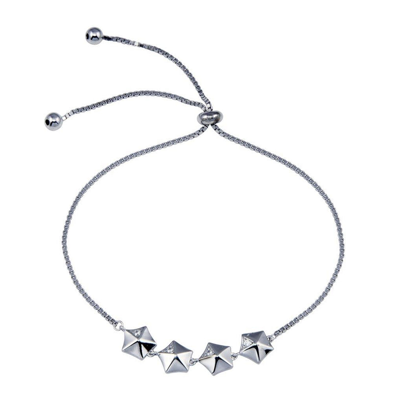 Rhodium Plated 925 Sterling Silver Star Link Adjustable CZ Bracelets - STB00611 | Silver Palace Inc.