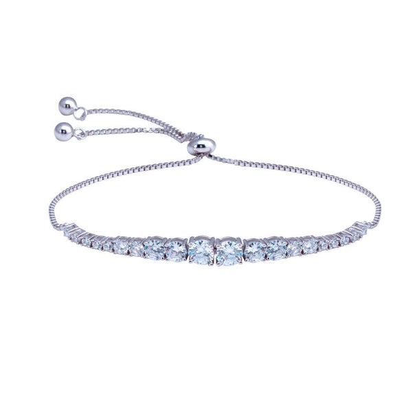 Rhodium Plated 925 Sterling Silver Round CZ Link Adjustable Bracelets - STB00612 | Silver Palace Inc.