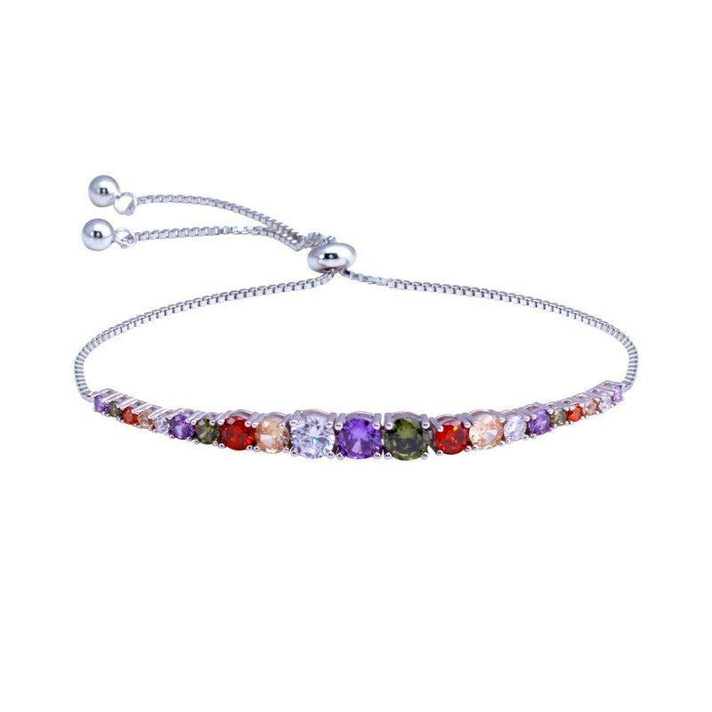 Silver 925 Rhodium Plated Round Multicolor CZ Link Adjustable Bracelets - STB00613 | Silver Palace Inc.