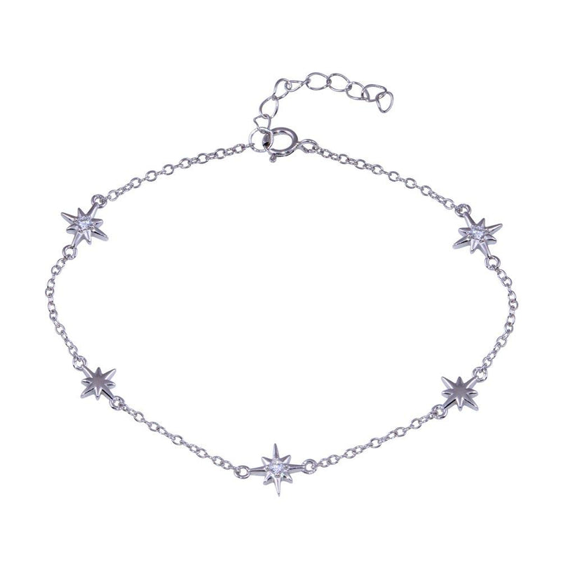 Rhodium Plated 925 Sterling Silver Northstar Clear CZ Adjustable Bracelet - STB00616 | Silver Palace Inc.