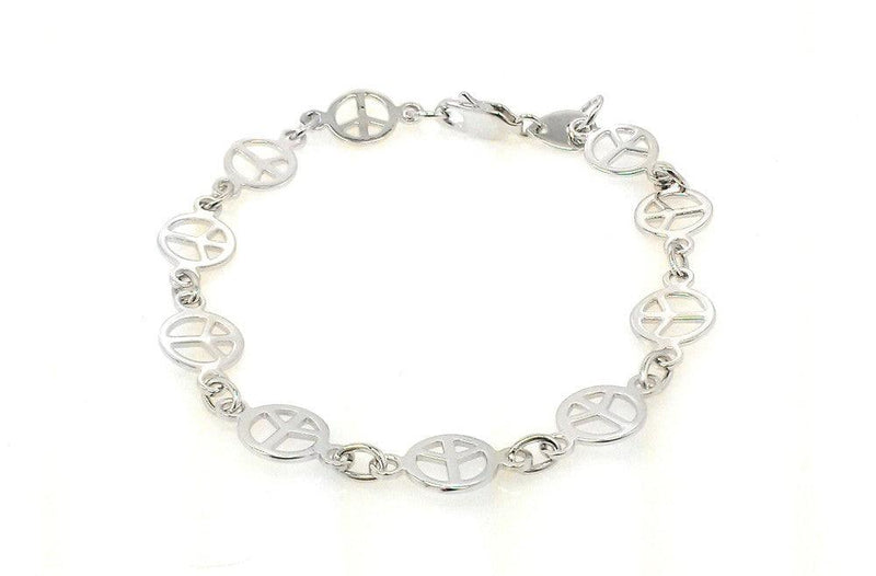 Silver 925 Rhodium Plated Multi Peace Sign Bracelet - STB00446 | Silver Palace Inc.