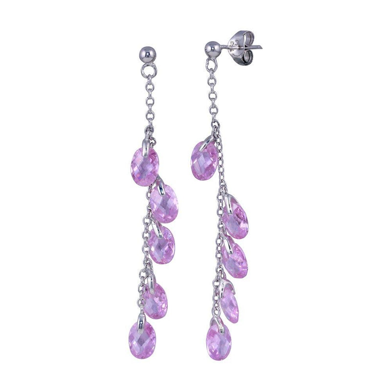 Closeout-Silver 925 Rhodium Plated Oval CZ Wire Dangling Earrings - STE00063 | Silver Palace Inc.