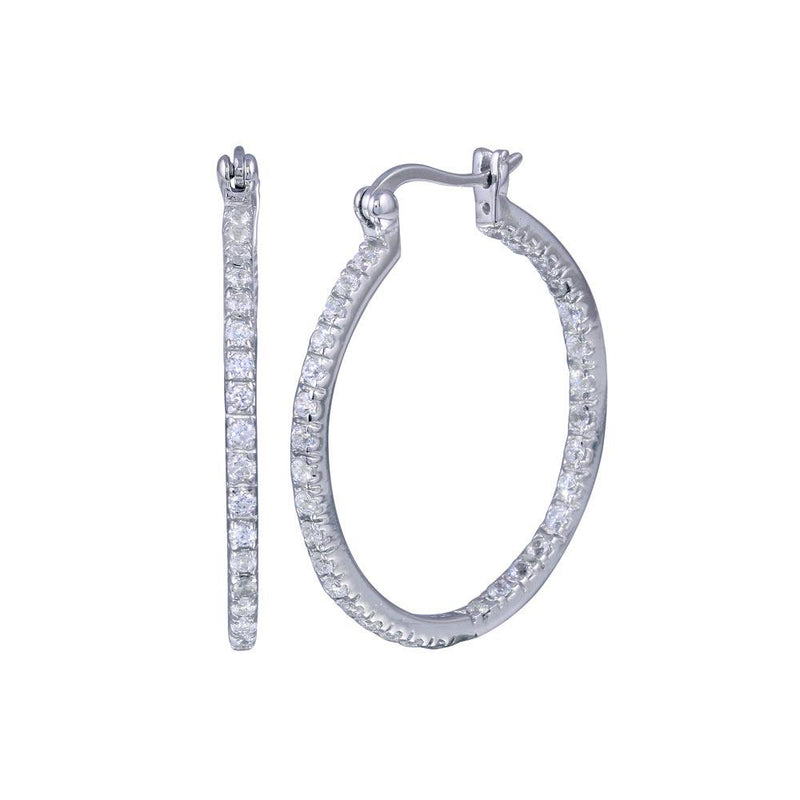 Silver 925 Rhodium Plated CZ Hoop Earrings - STE00068 | Silver Palace Inc.