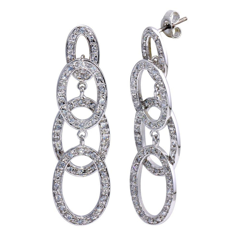 Closeout-Silver 925 Rhodium Plated Four Round CZ Dangling Earrings - STE00143 | Silver Palace Inc.