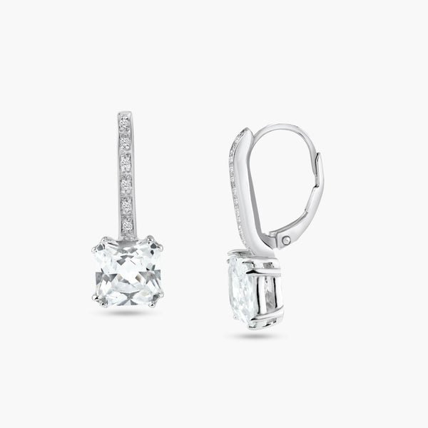 Silver 925 Rhodium Plated Square CZ Hook Earrings - STE00154 | Silver Palace Inc.