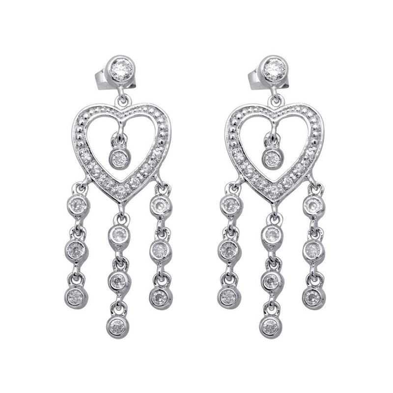 Closeout-Silver 925 Rhodium Plated Heart CZ Three Strand Dangling Earrings - STE00169 | Silver Palace Inc.