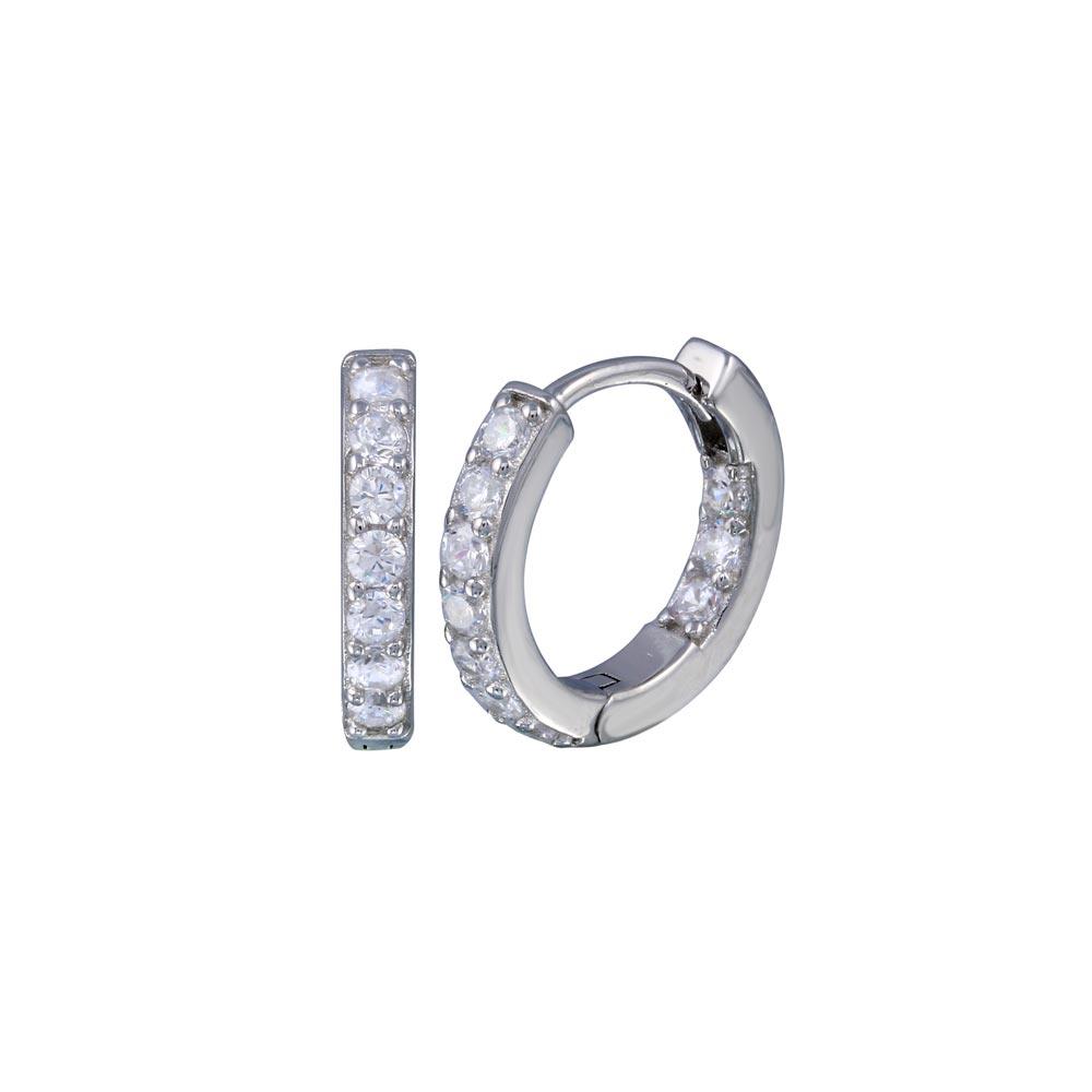Sterling Silver CZ Eye Shaped Charm Huggie Hoop Earrings - Silver main image 1