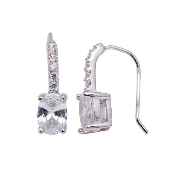 Silver 925 Rhodium Plated Square Round Cut CZ Hook Earrings - STE00186 | Silver Palace Inc.