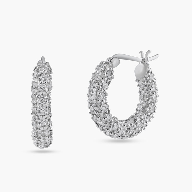 Silver 925 Rhodium Plated Rift Cluster CZ Hoop Earrings - STE00203 | Silver Palace Inc.