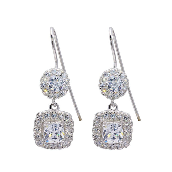 Silver 925 Rhodium Plated Rectangle CZ Dangling Hook Earrings - STE00209 | Silver Palace Inc.