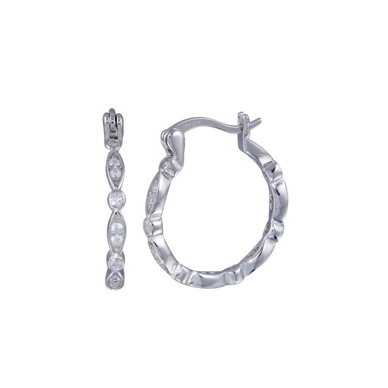 Silver 925 Rhodium Plated Circle Marquis CZ Hoop Earrings - STE00222 | Silver Palace Inc.