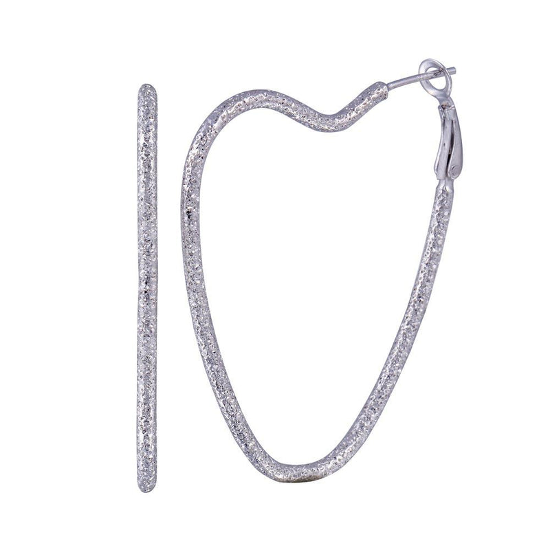 Closeout-Silver 925 Rhodium Plated Wavy Heart CZ Hoop Earrings - STE00226 | Silver Palace Inc.